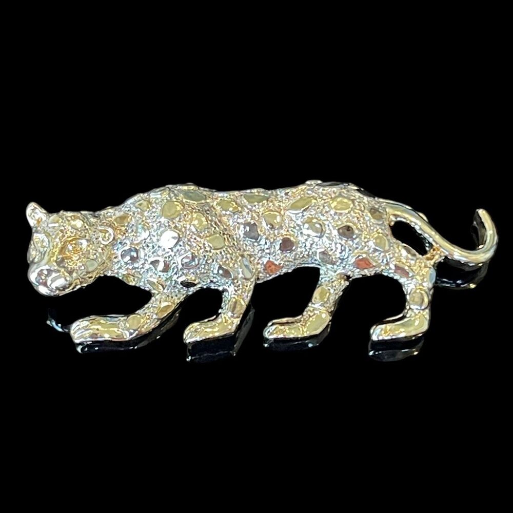 Vintage Signed Gerrys Gold Tone Prowling Panther Leopard Cat Pin Brooch